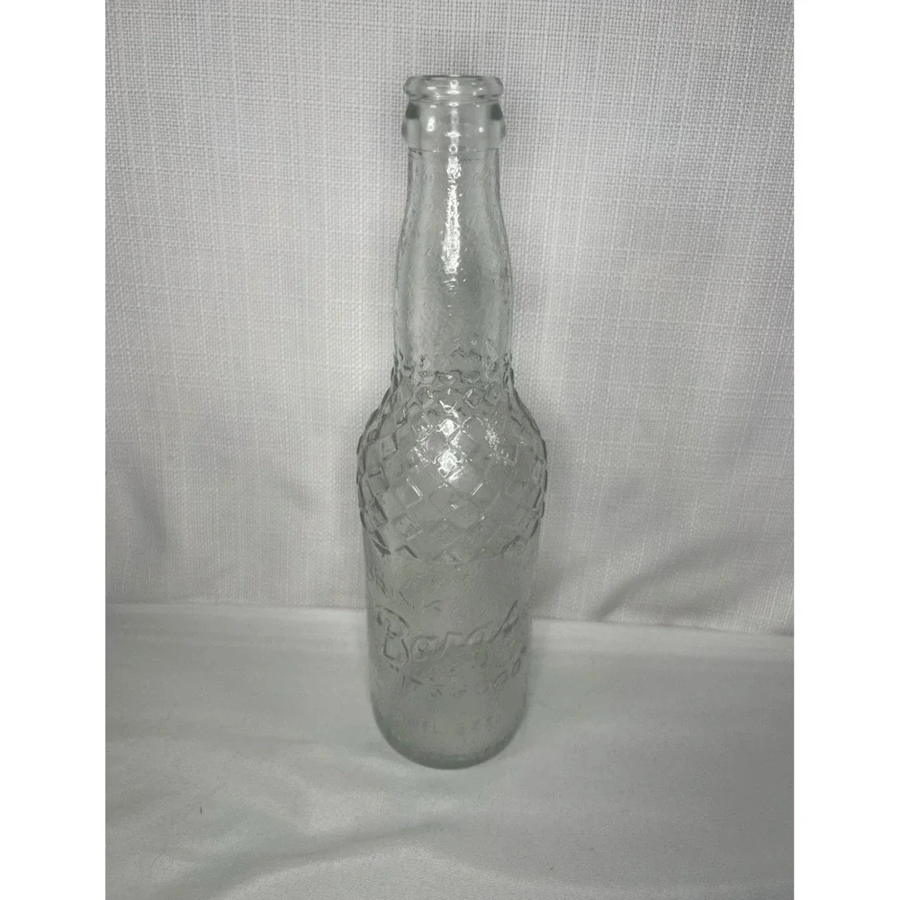Vintage Barqs Root Beer Glass Bottle 12oz Diamond Pattern Embossed Clear 1974